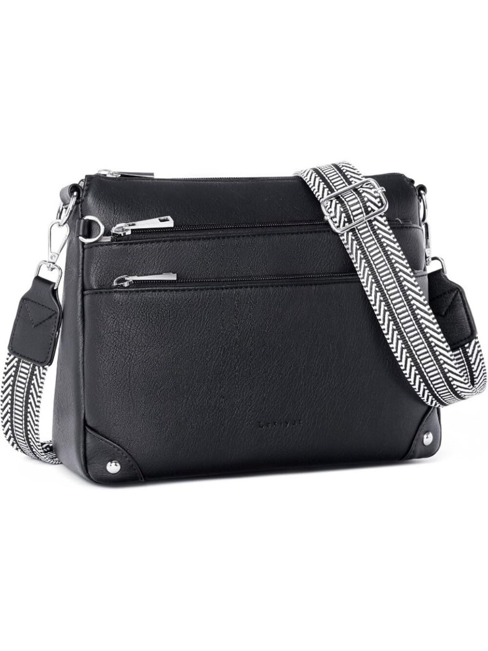 Women's Black RFID Vegan Leather Medium Purse Imported Crossbody Bag